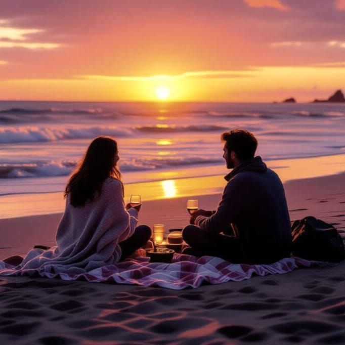 Romantic Beach Sunset Dinner Scene