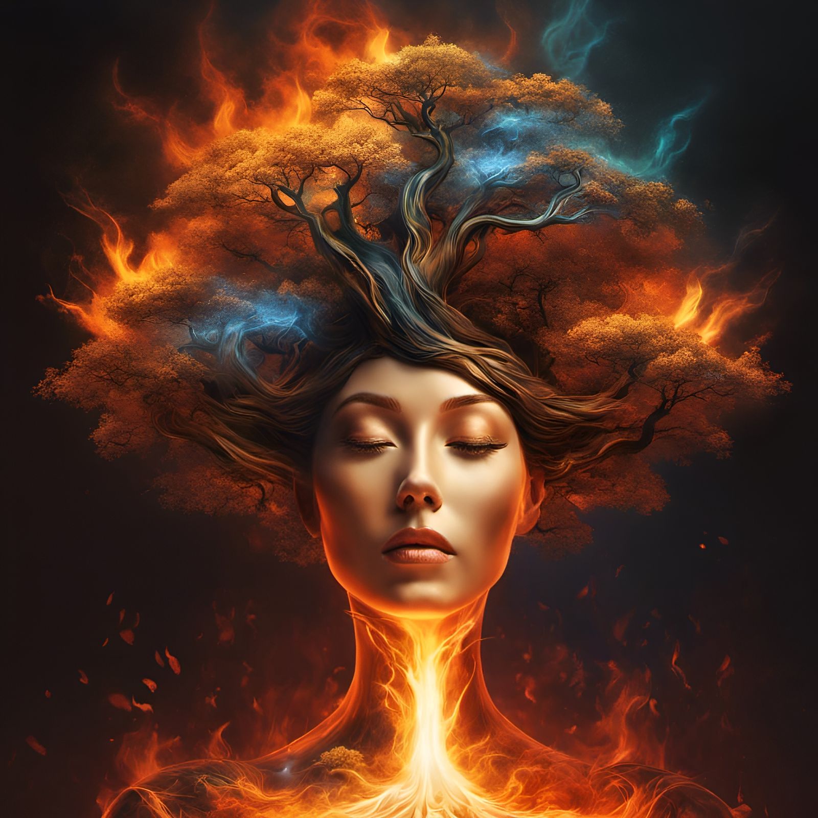 Fiery Spirit: Woman with Tree in Head