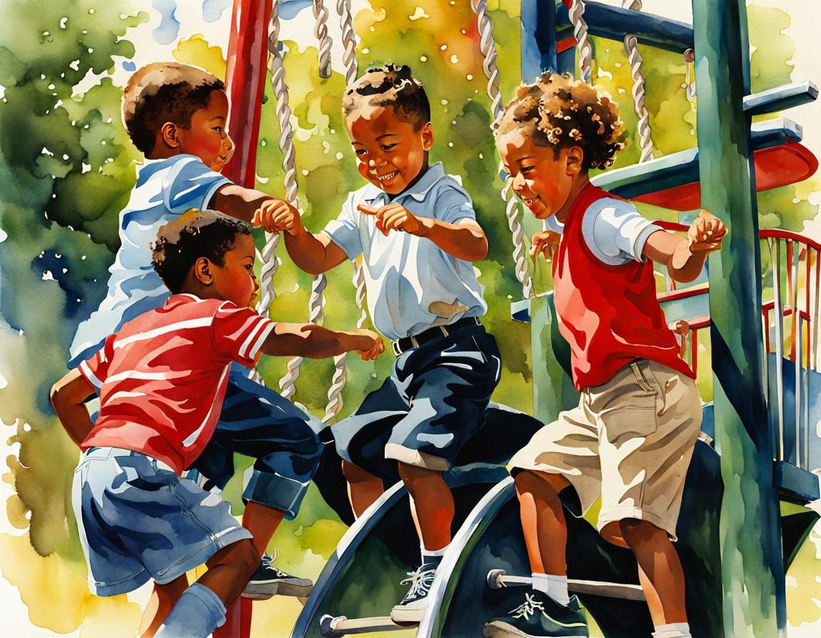 Children's Playground Fun in Watercolor Style