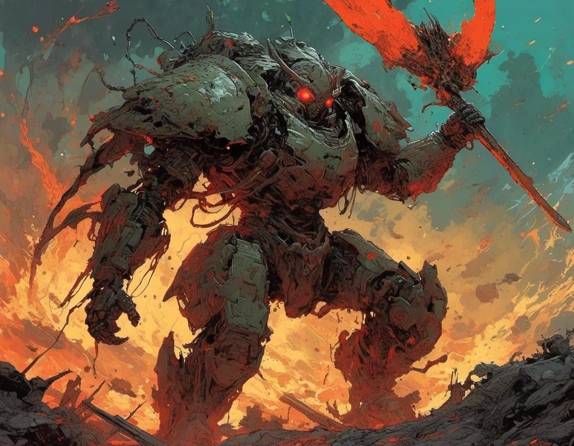 Chitinous Knight with Scorpion Glaive in Comic Style