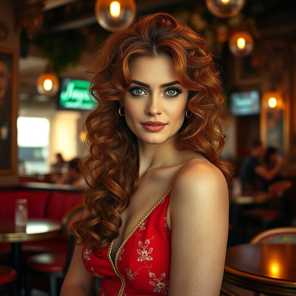 Italian-Israeli Woman in Tel Aviv Cafe, Glamorous Portrait