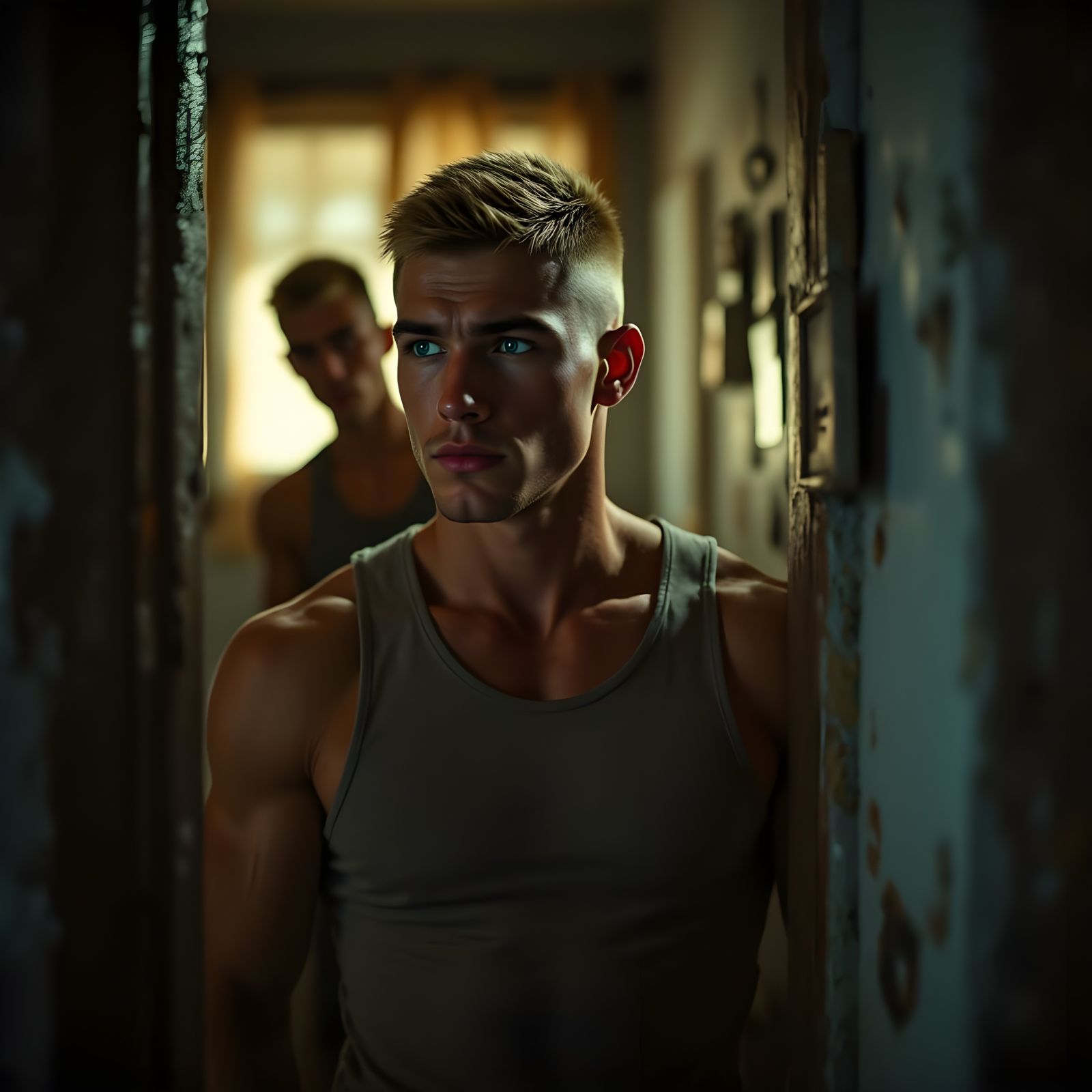 Man in Doorway, Cinematic Lighting, Hyperrealism