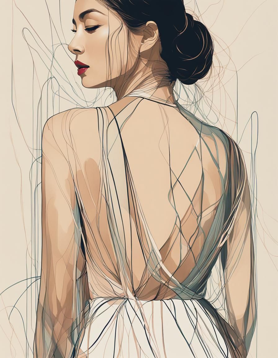 Sensual Woman in Japandi Style Fine Line Art