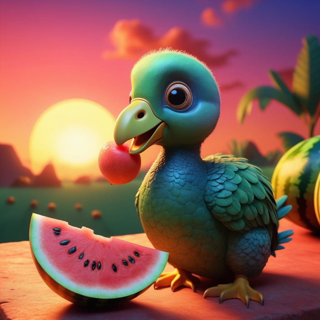 Vibrant Dodo Bird in Sunset Splendor
