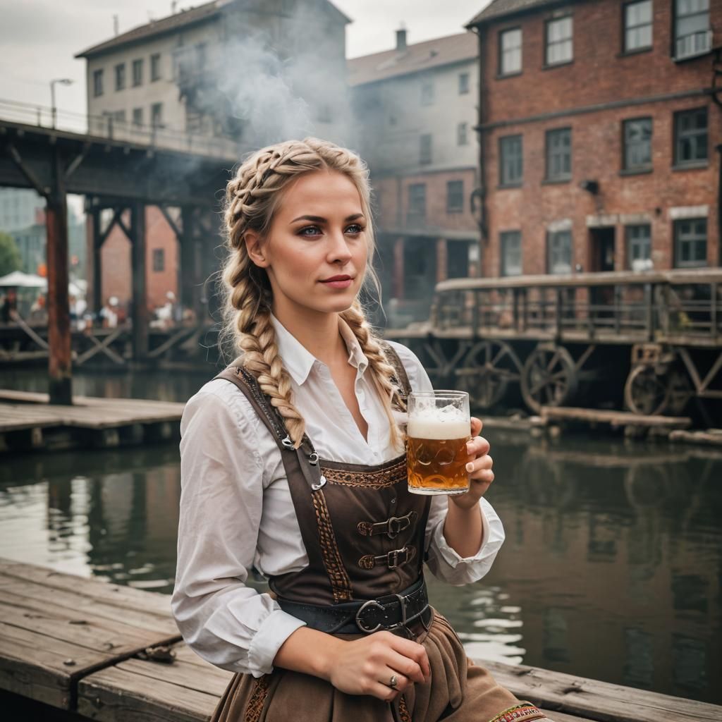 German Woman Celebrates Oktoberfest in Industrial City