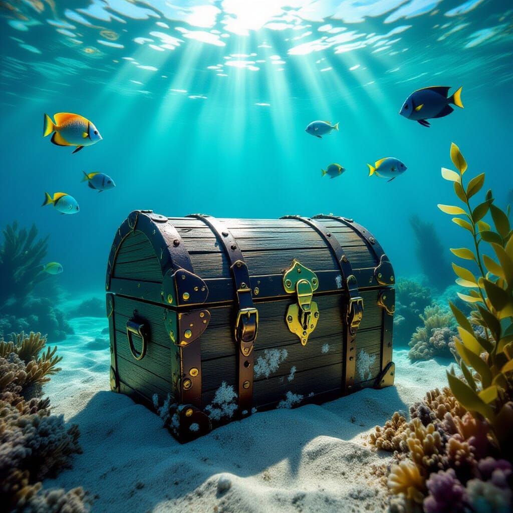 Sunlit Treasure Chest on Ocean Floor