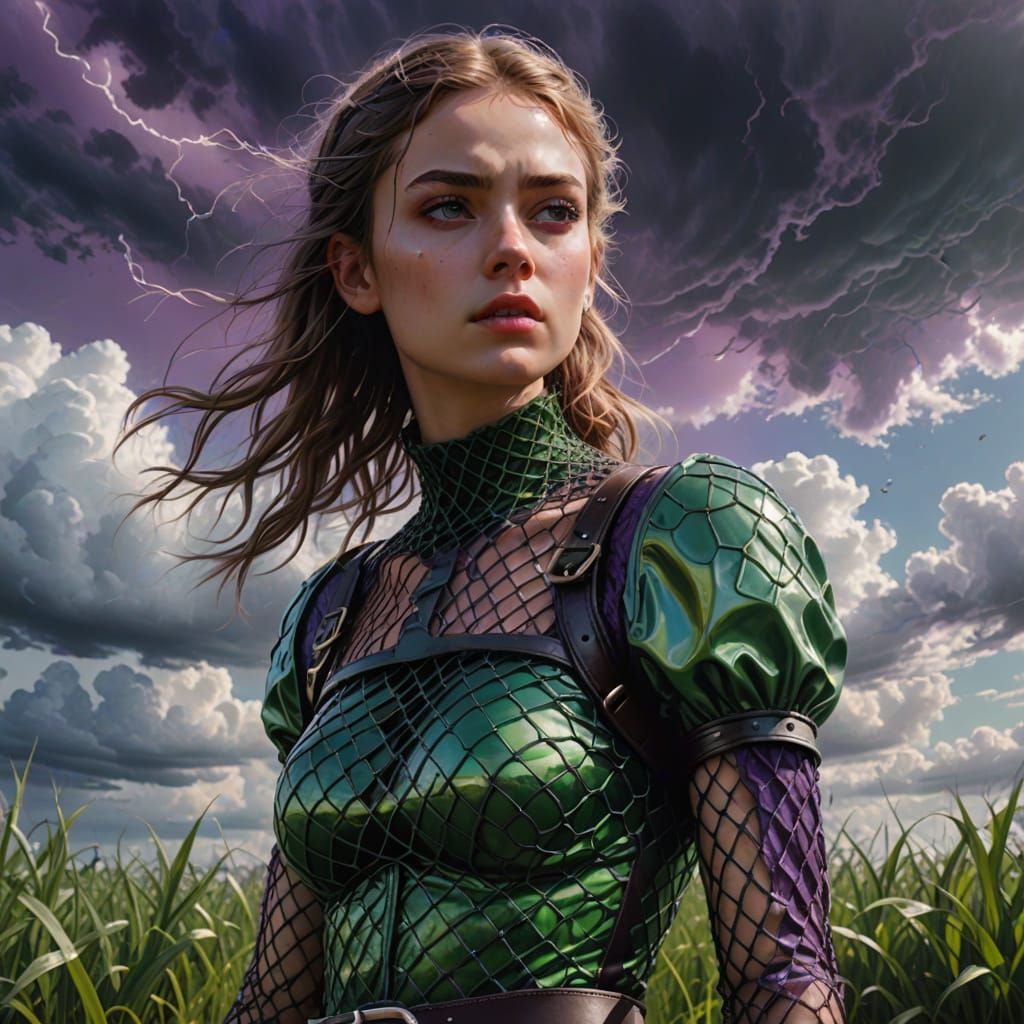 Fantasy Girl in a Stormy Landscape