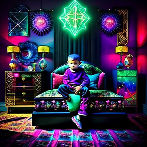 Art Deco Kid's Bedroom with Glowing Stars