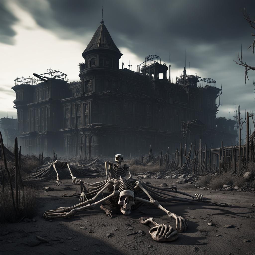 Dark Ghost Town Fortress in Film Noir Style