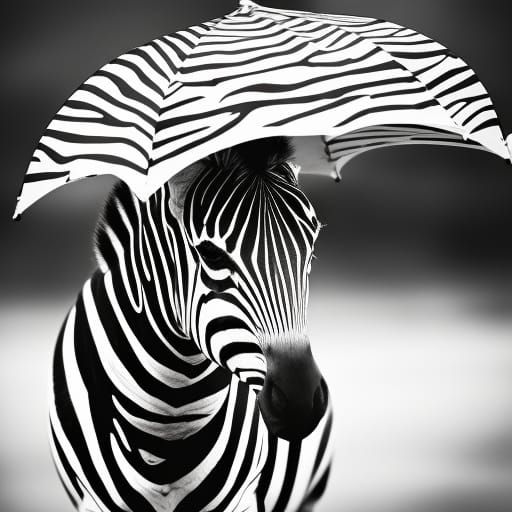 Zebra Under Umbrella: High Contrast Bokeh Photography