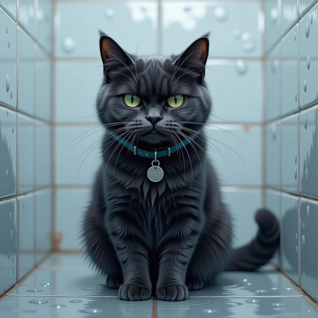 Furious Wet Cat Scowl in Digital Painting Style