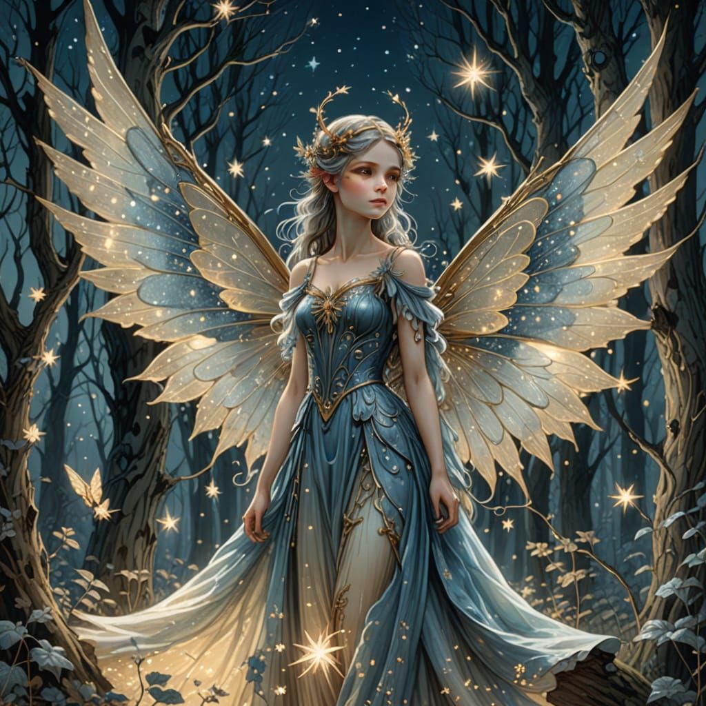 Fairy in Forest with Shimmering Wings