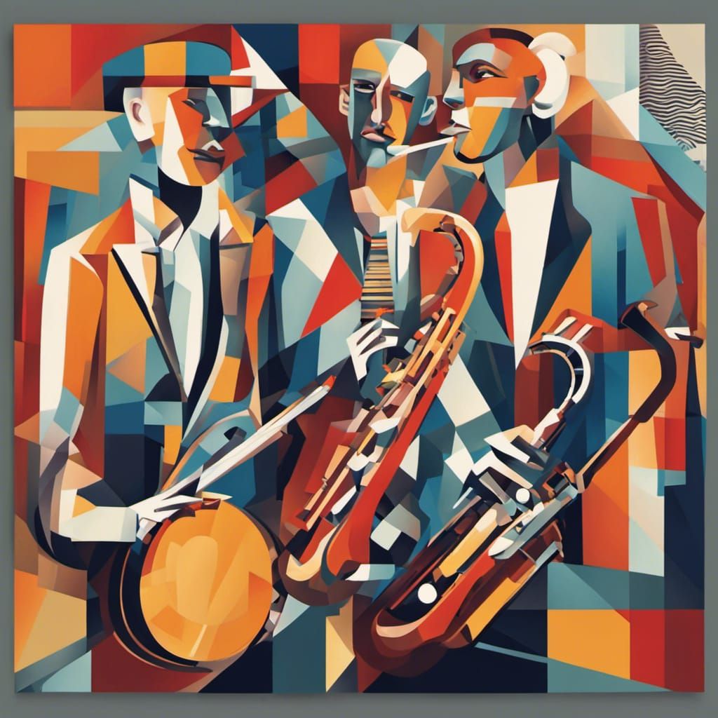 Cubist Jazz Band Art Deco Painting
