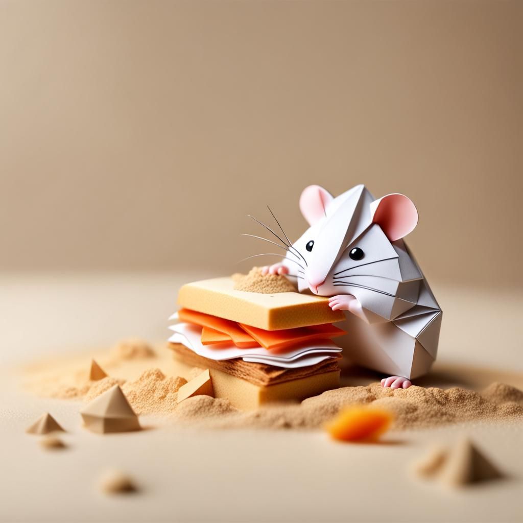 Hamster Eating Sandwich in Origami Papercraft Style