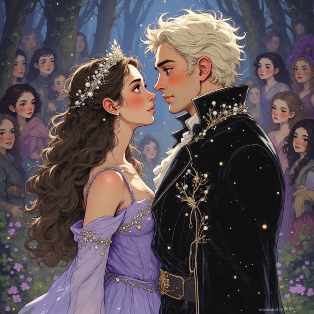 Ethereal Vision of Sarah and Jareth in Cell-Shaded Style