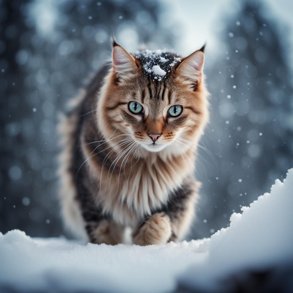 Dangerous Cat in Winter, Sharp 4K Image
