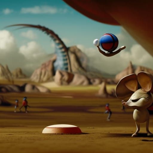Sci-Fi Baseball with Alien Mice in Surreal Style