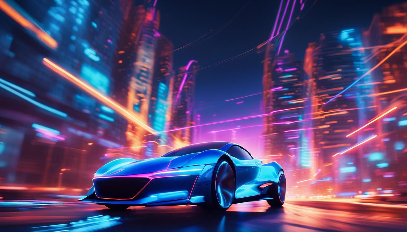 Flying Supercar in Neon Cityscape