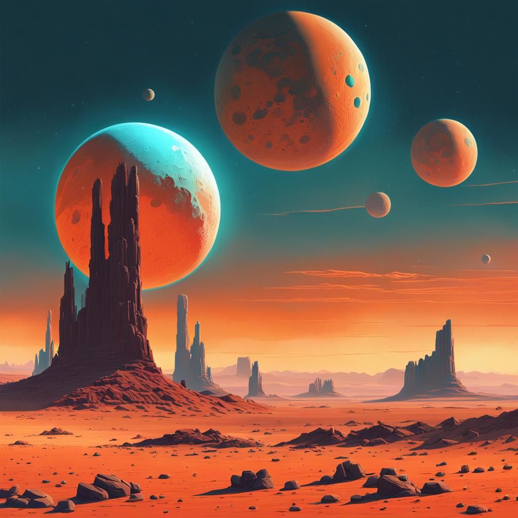 Martian Desert Panorama in Matte Painting Style