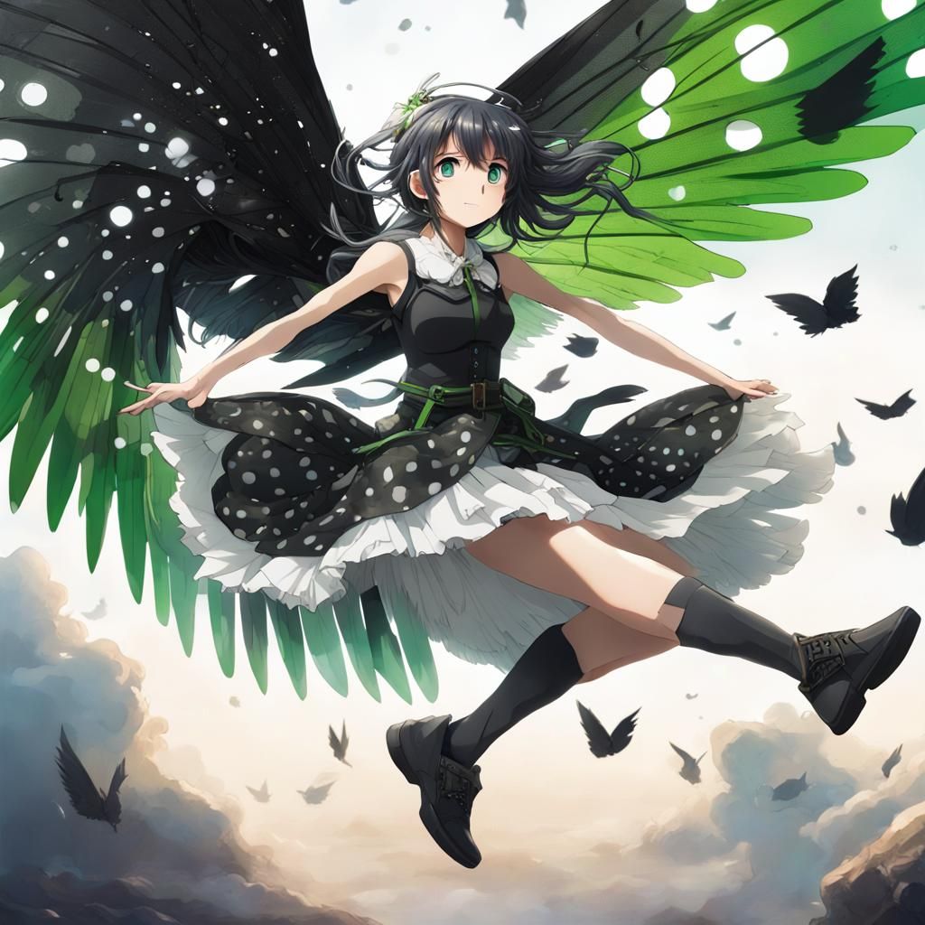 Anime Girl Learning to Fly, Detailed Digital Art