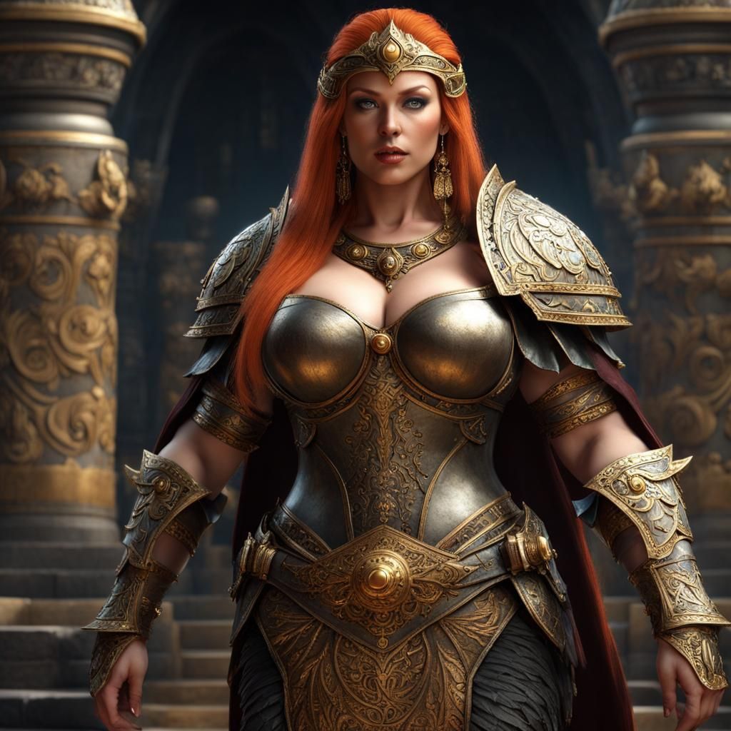 Dark Fantasy Ginger Warrior in Ancient Tomb