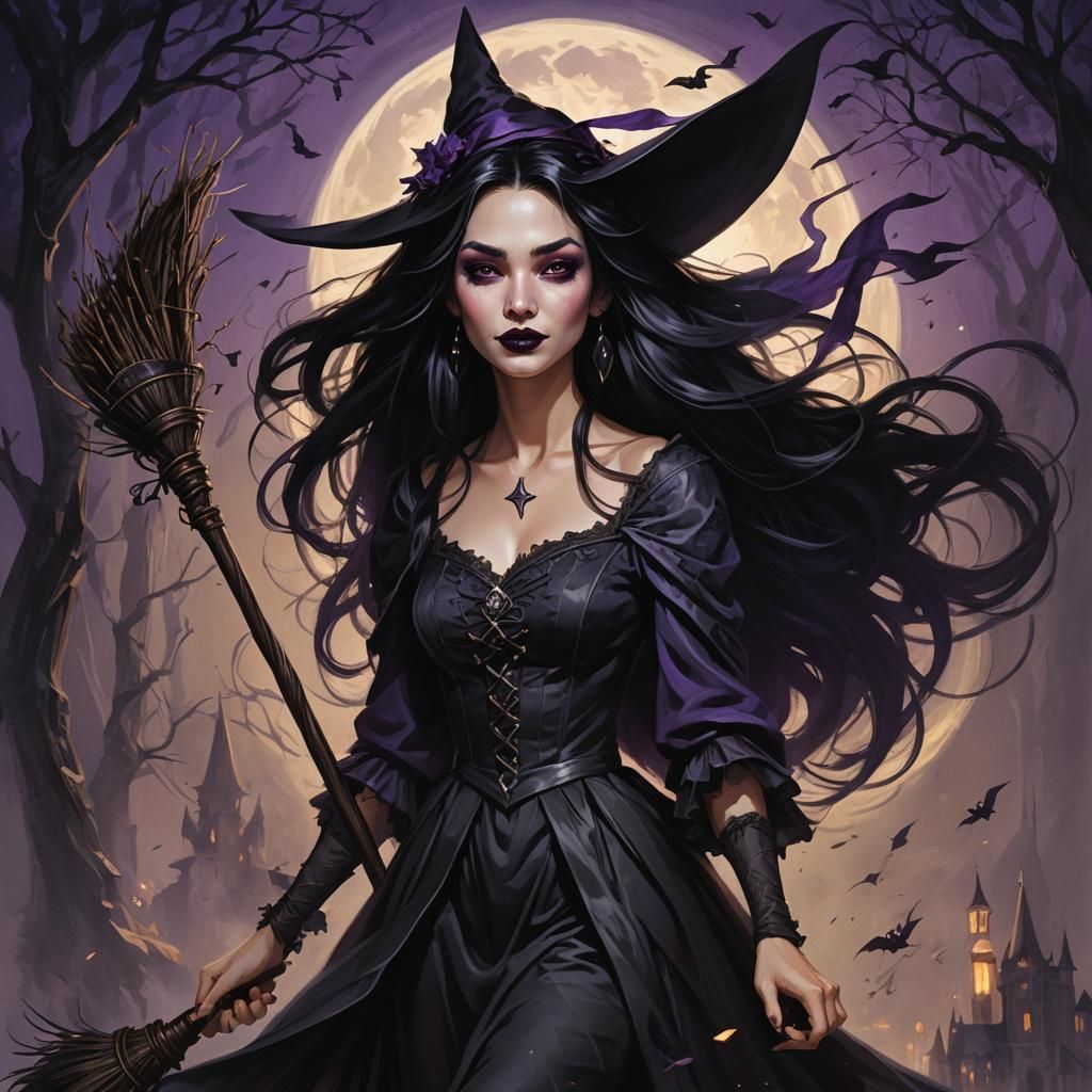 Young Gothic Witch Portrait in Dark Fantasy Style