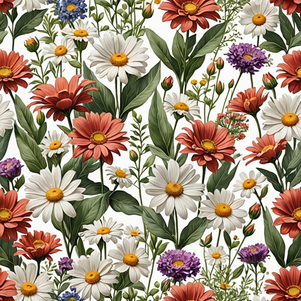 Botanical Flowers on White: Digital Matte Painting