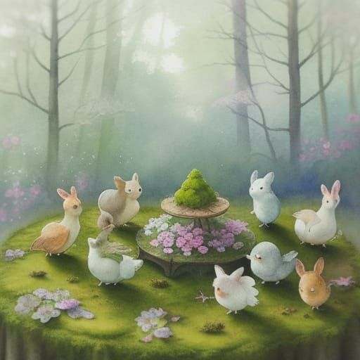 Woodland Tea Party in Watercolor Style