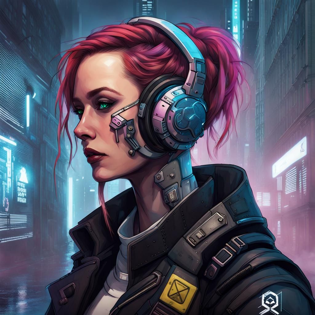 Scottish Woman in Cyberpunk Style