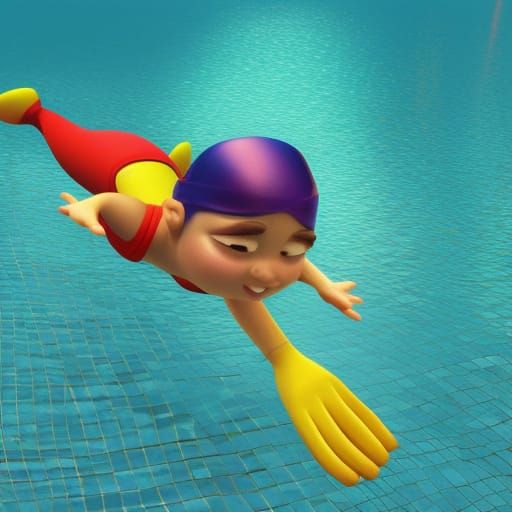 Swimming Scene in 3D Digital Art Style
