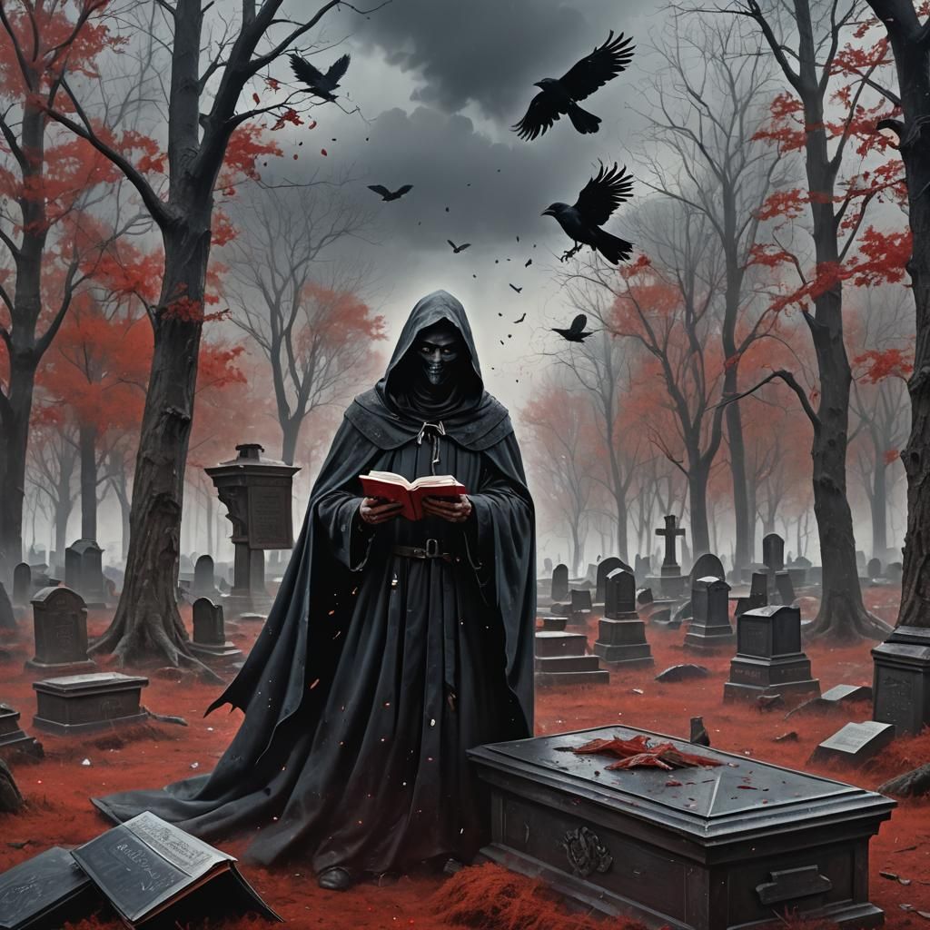 Eerie Dystopian Surrealism: Hooded Figure in Ominous Woods