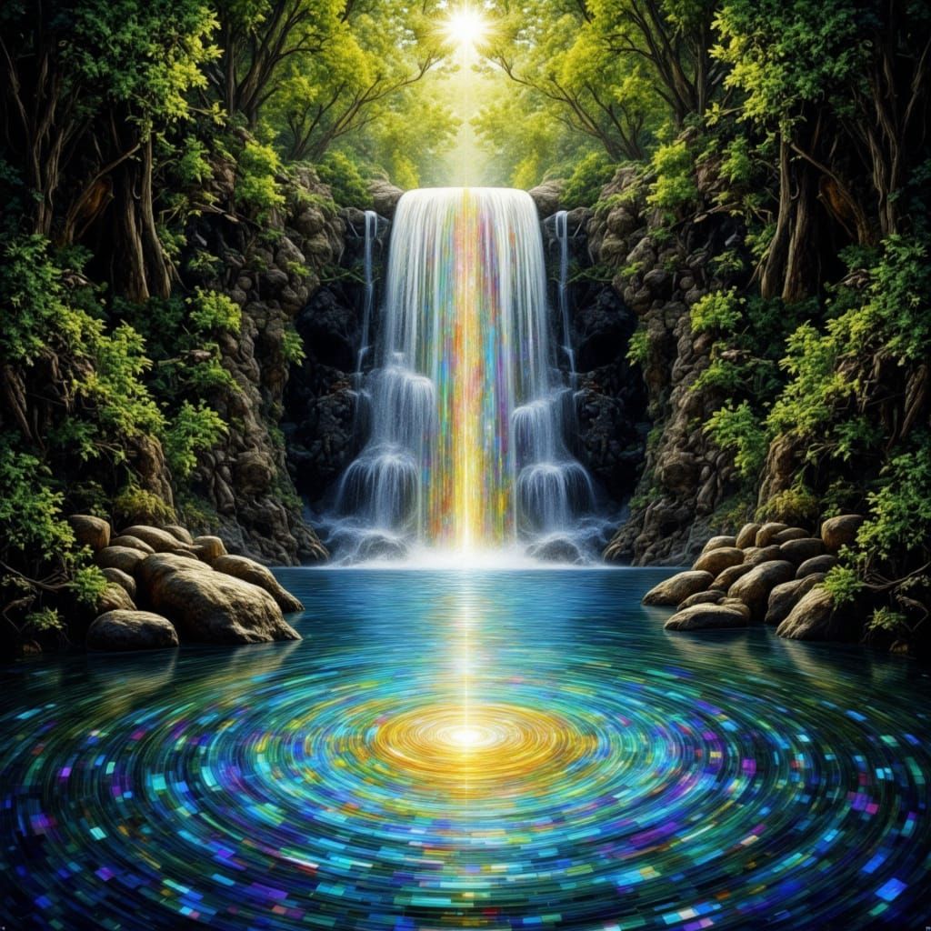 Kaleidoscopic Waterfall: Abstract Mosaic of Nature