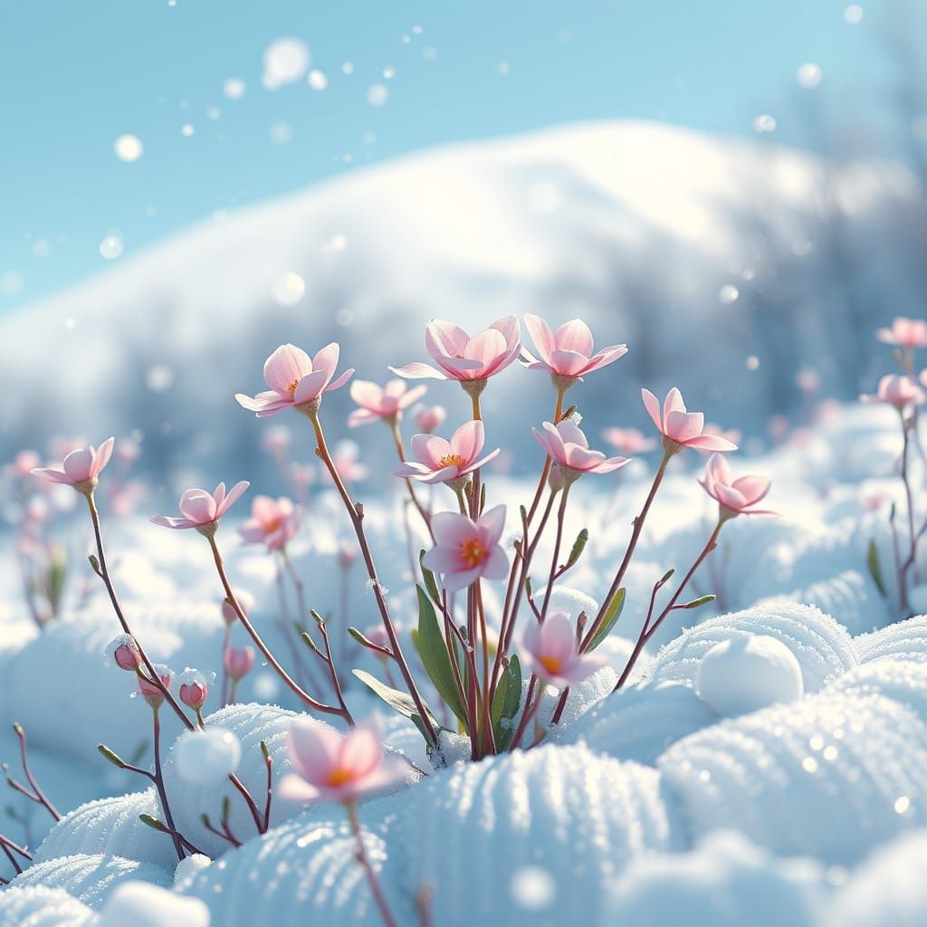 Winter Floral Wonderland in 3D Anime Style