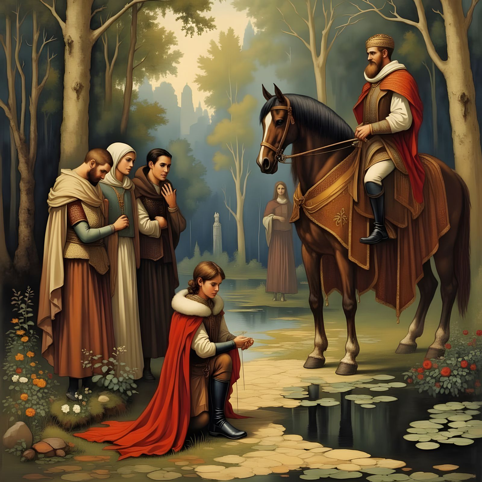 Robin Hood Kneels Before King Richard in Sherwood Forest