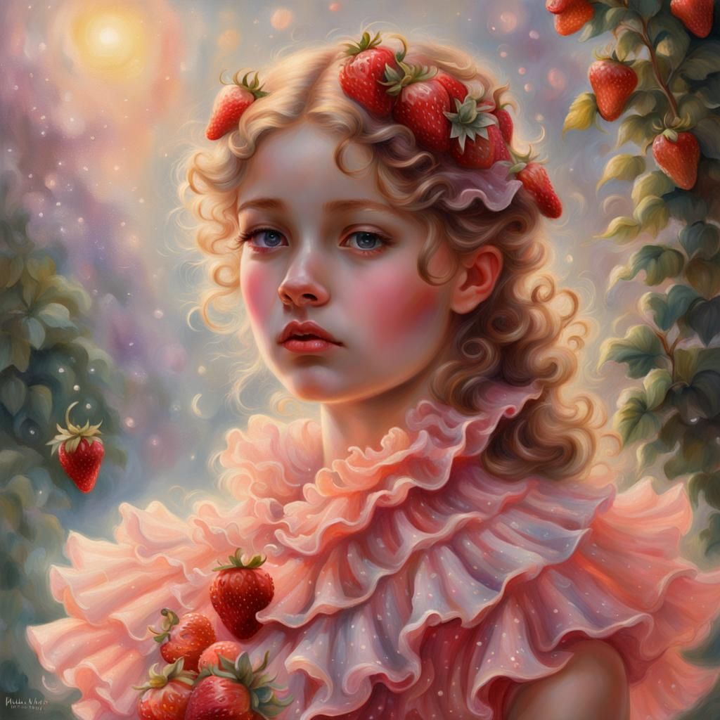 Girl in Strawberry Cake Dress, Luminist Portrait