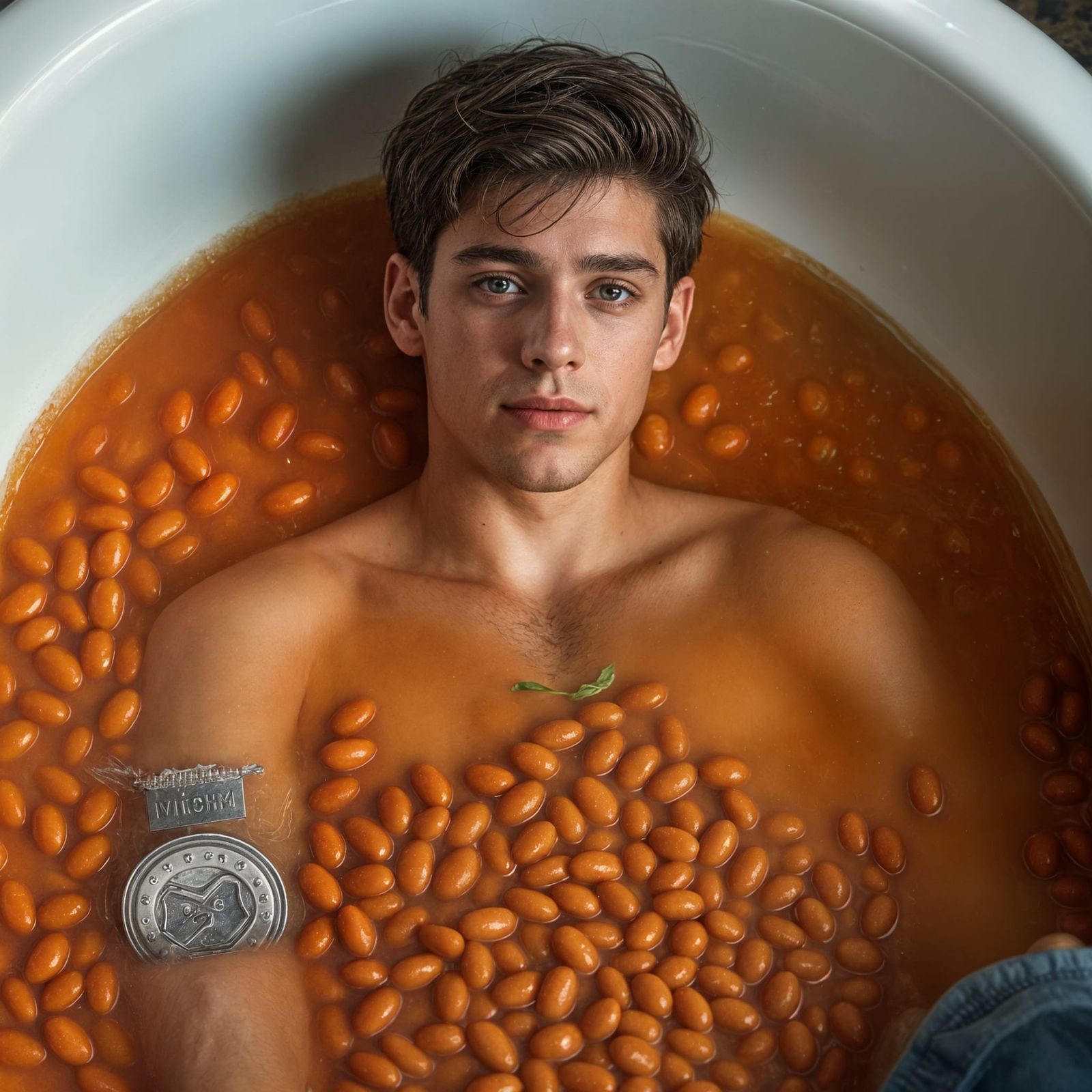 Man Bathes in Baked Beans: Digital Art