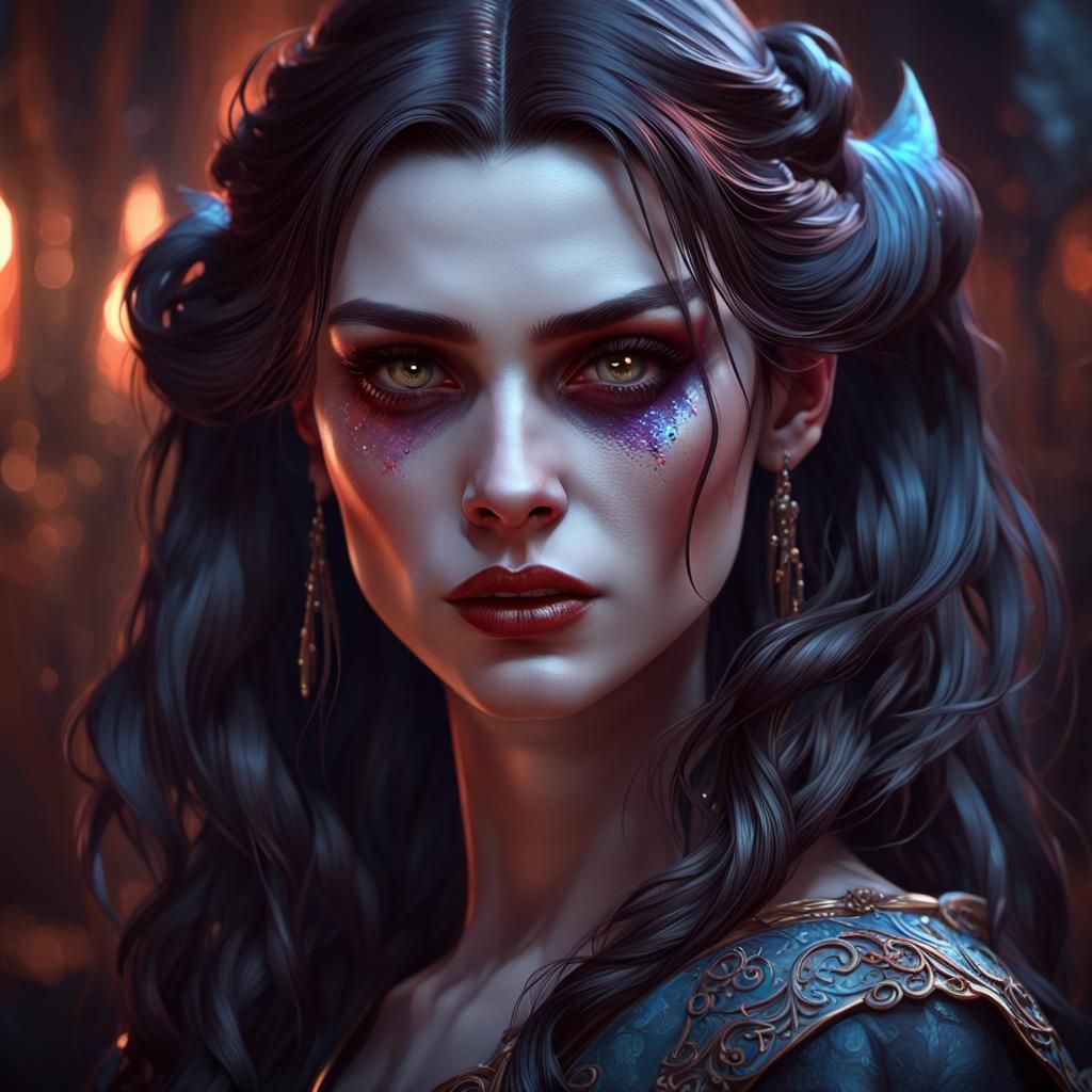 Brunette Vampire Portrait in Art Nouveau Style