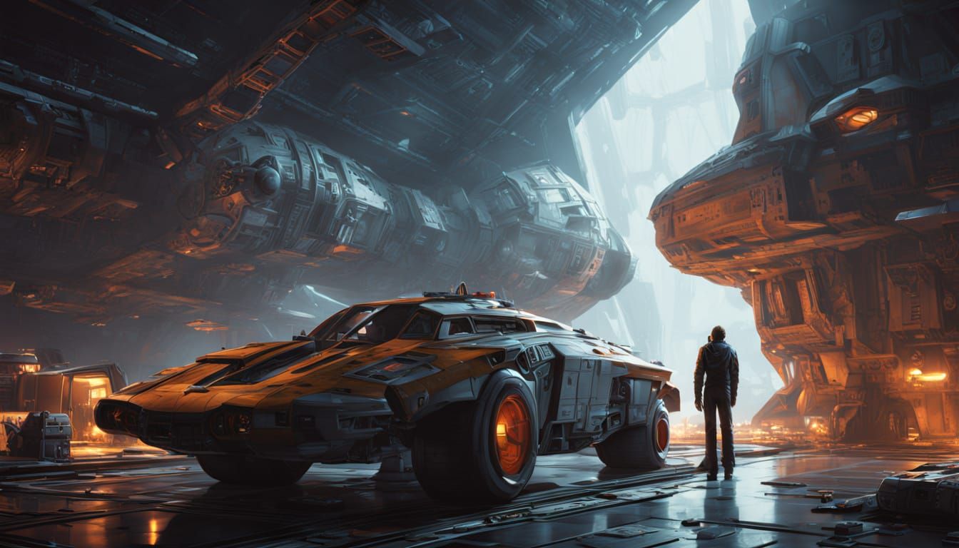 Hyperrealistic Sci-Fi Starship Repair Scene in 3D Rendering ...