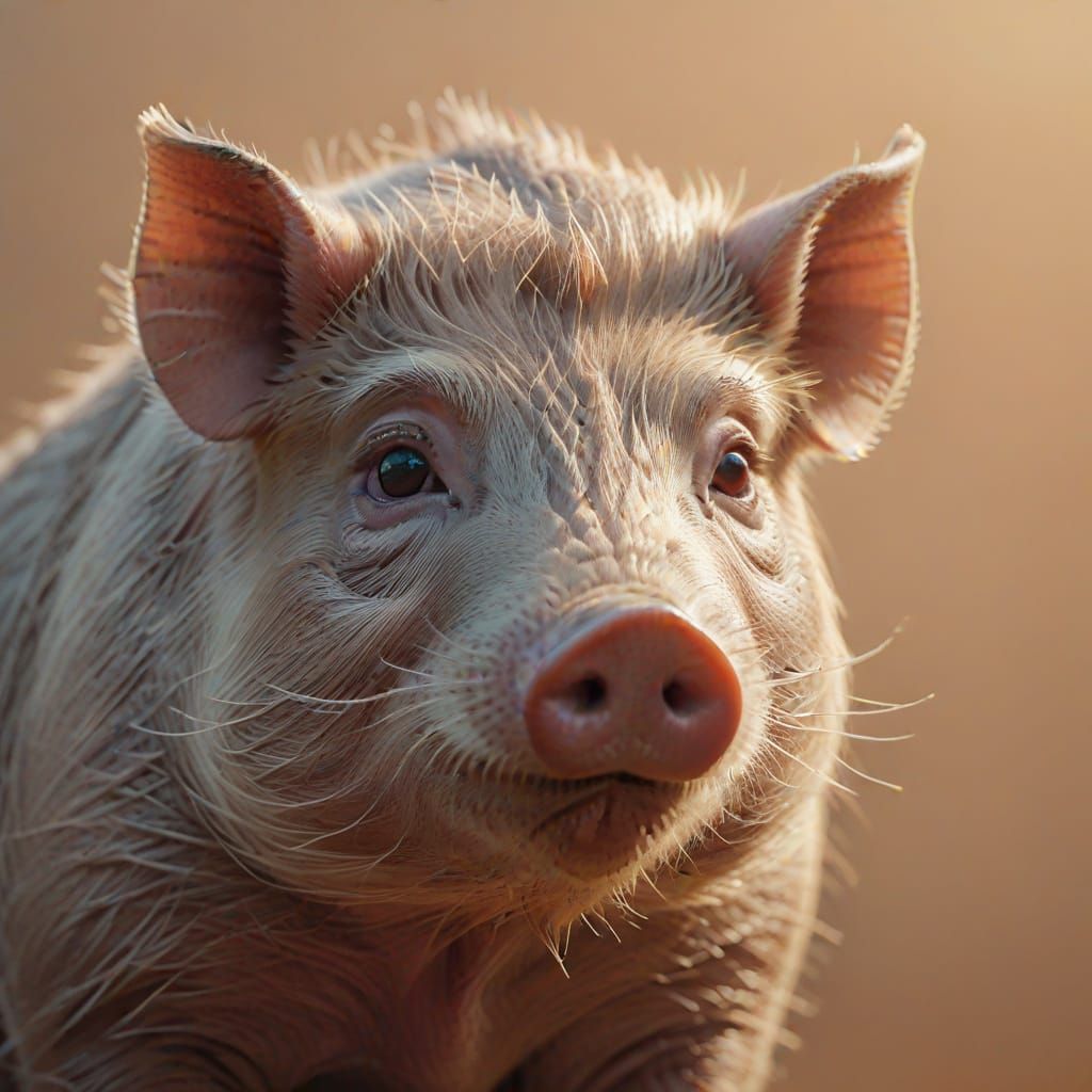 Surreal Hog Portrait in Whimsical Minimalist Style