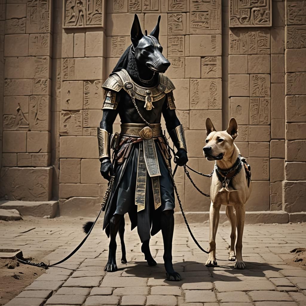 Anubis Driving Human-Headed Dog: Hyperrealistic Image