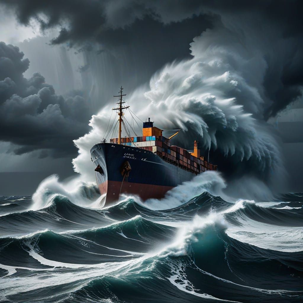 Majestic Cargo Ship Battles Fierce Ocean Storm in Dramatic, ...