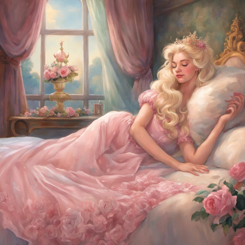 Sleeping Beauty Aurora in Rococo Tower Room