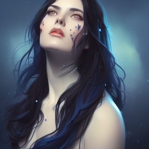 Blue-Haired Girl Portrait in Hyperdetailed Style