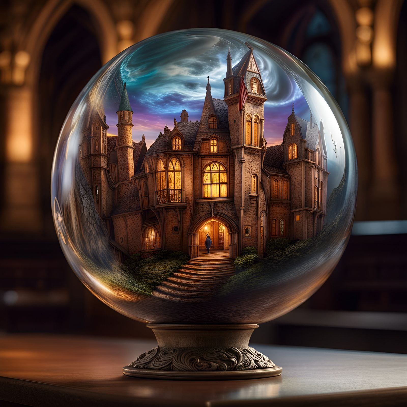Medieval City in Glass Sphere: Hyperrealistic Detail