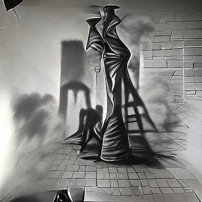 Ominous Towering Shadow Figures in Film Noir Style