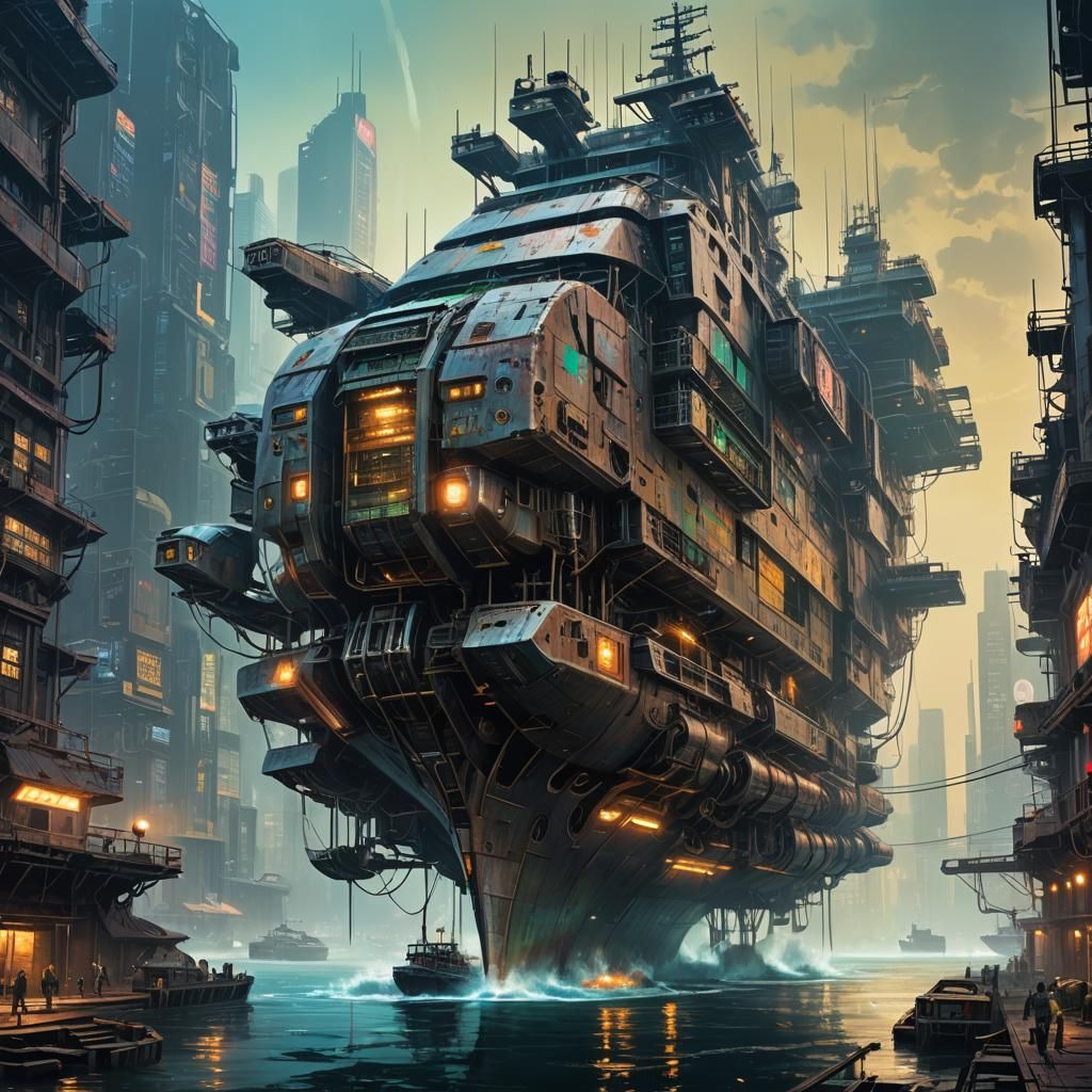 Cyberpunk Seafaring Ship of 2099