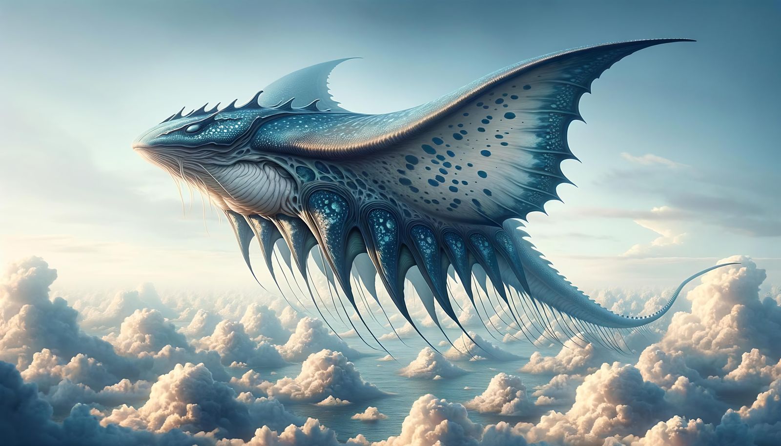 Majestic Cloud Ray Ascends in Fantasy Sky