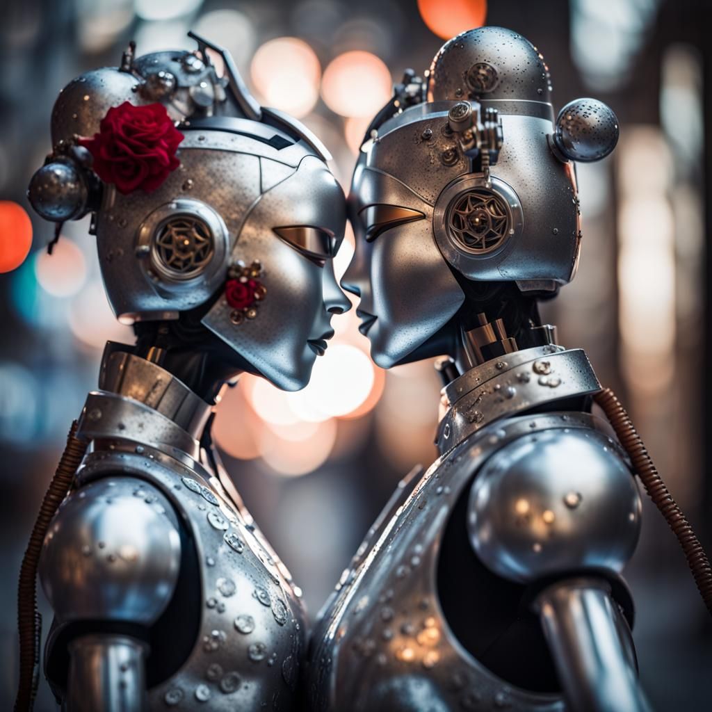 Robo Geisha Kiss Behind Firewall: Professional Photography
