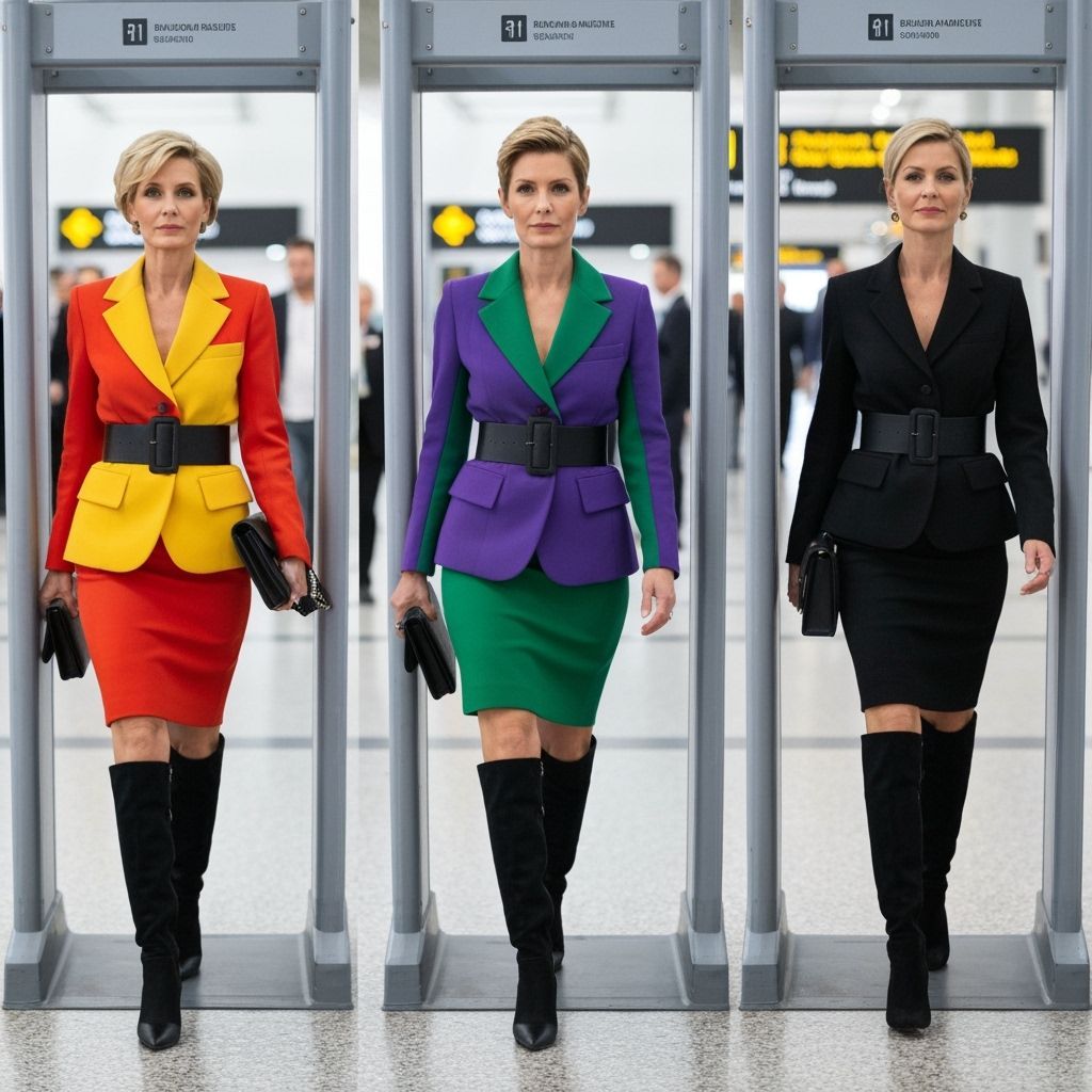 Businesswomen in Colorful Suits at Airport Security