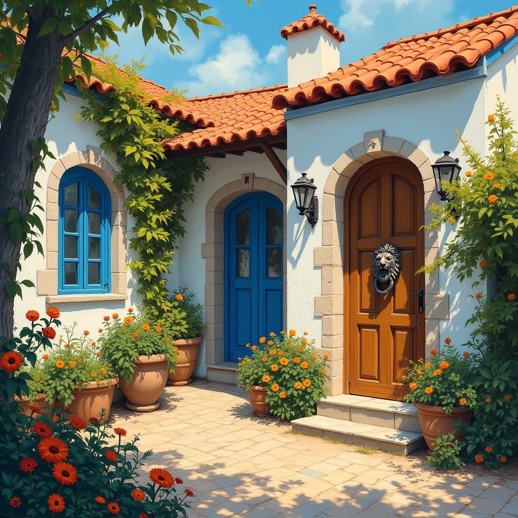 Traditional Greek Villa in Impressionist Style